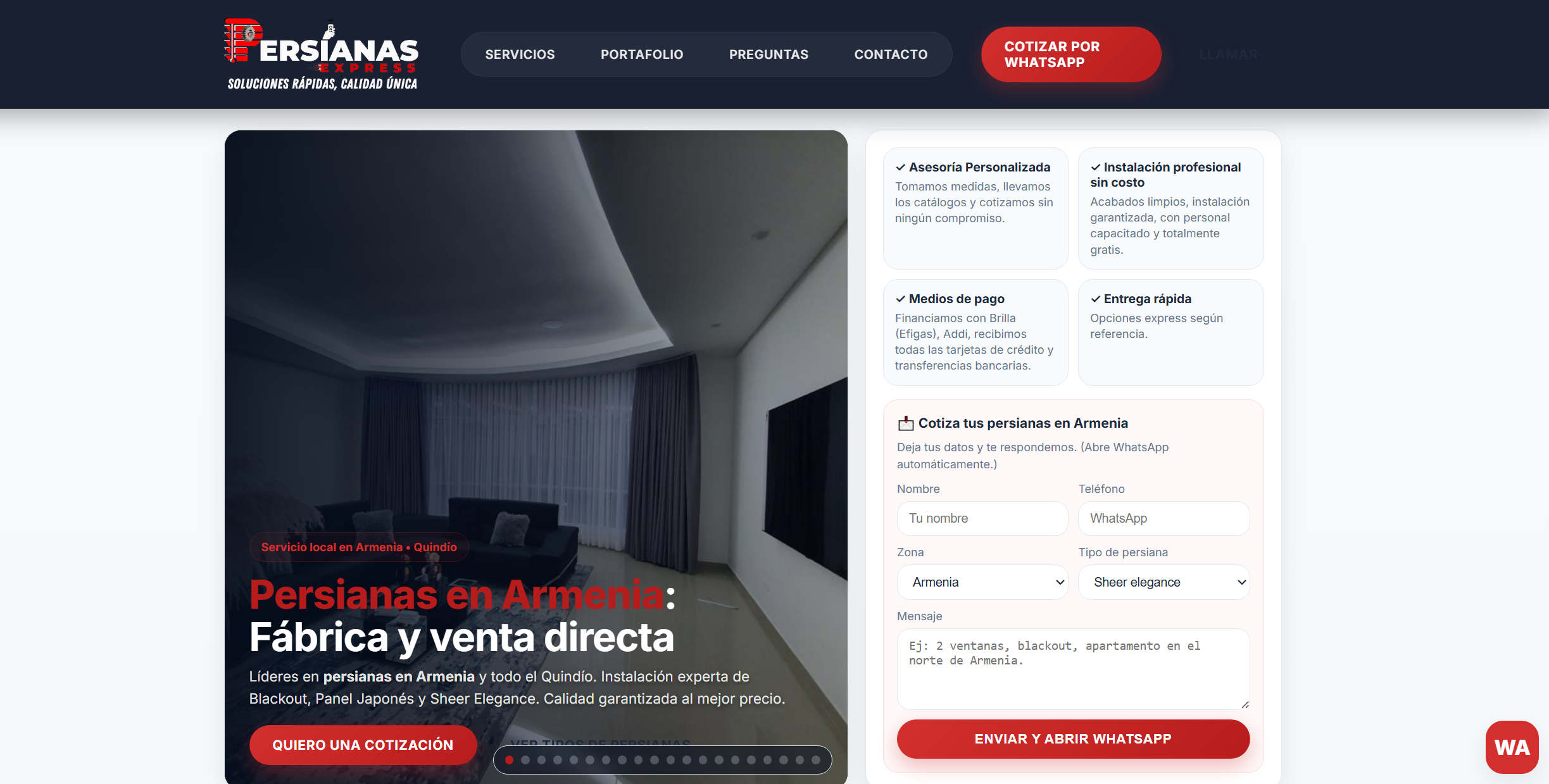 Diseño web Persianasycolchonesexpress Colombia